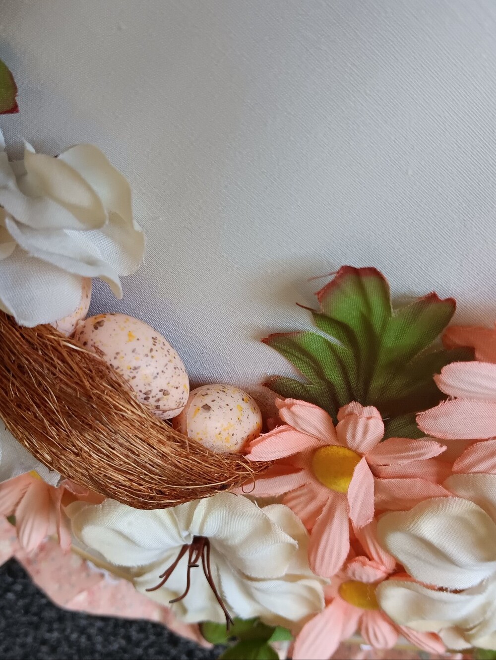 Coquette Vintage Cottage Quilted Hoop Wall Hanging Whimsy Pink Bird Nest Decor - Picture 5 of 16